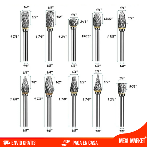 SET X 10 BROCAS/ FRESAS DE CARBURO