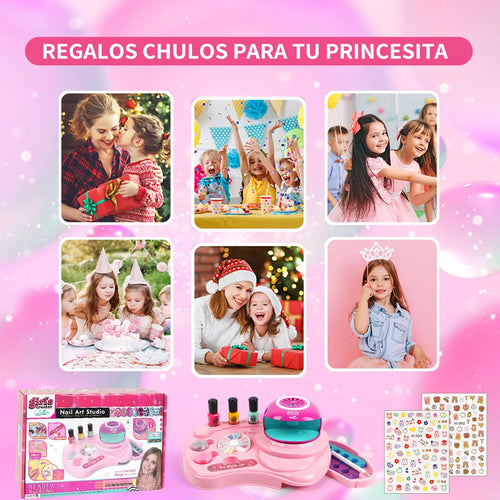Kit De Maquillaje, Uñas De Juguete Para Niñas Con Secadora