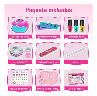Kit De Maquillaje, Uñas De Juguete Para Niñas Con Secadora
